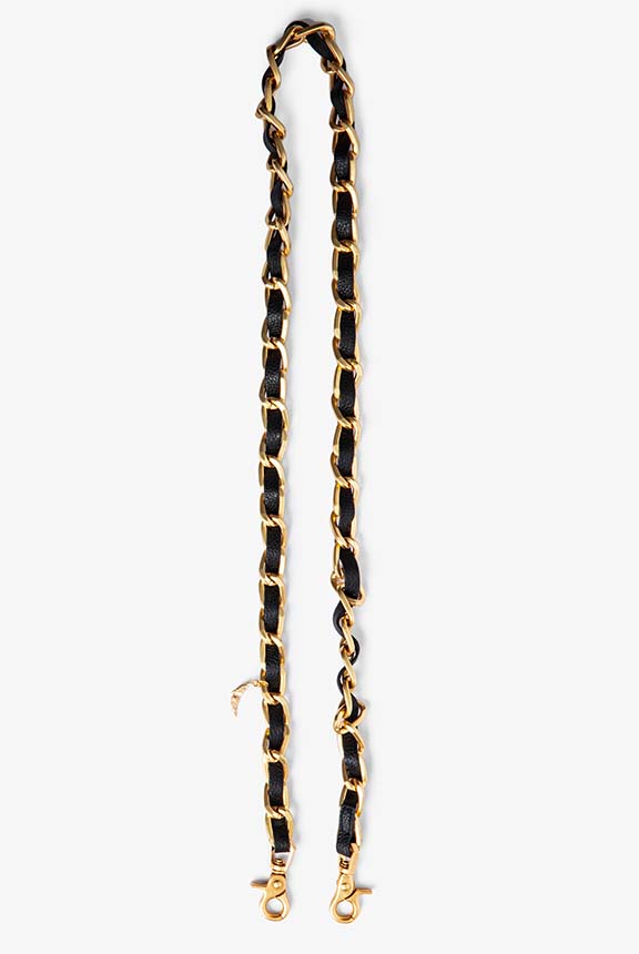 STRAP CHAIN + GRAINED LEATHER NEGRO C/DORADO